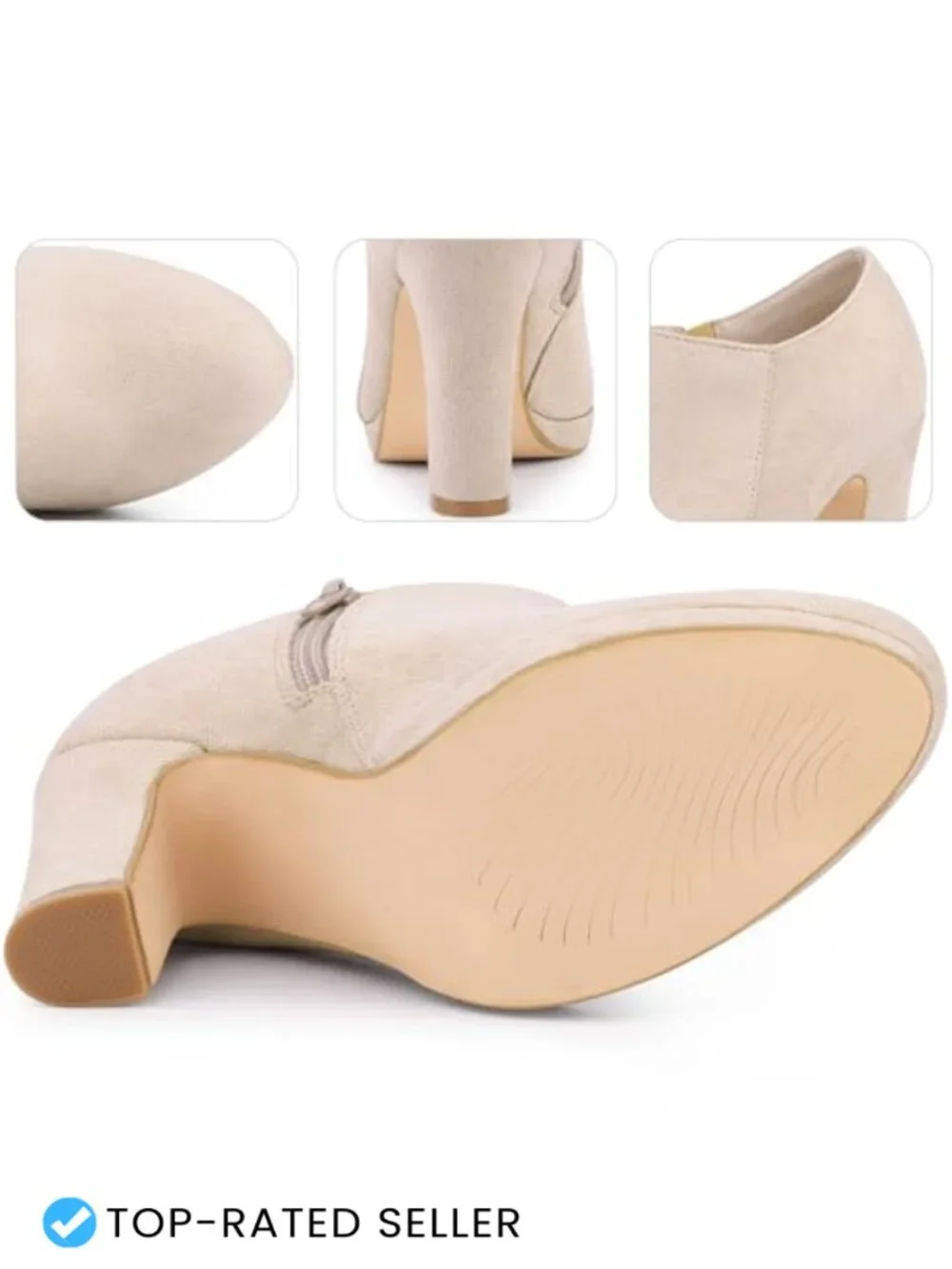 Faux Suede Round Toe Block Heel Ankle Booties Side Zip